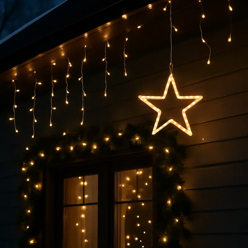 Montaż dekoracyjnego oświetlenia świątecznego z podnośnika MKM Service